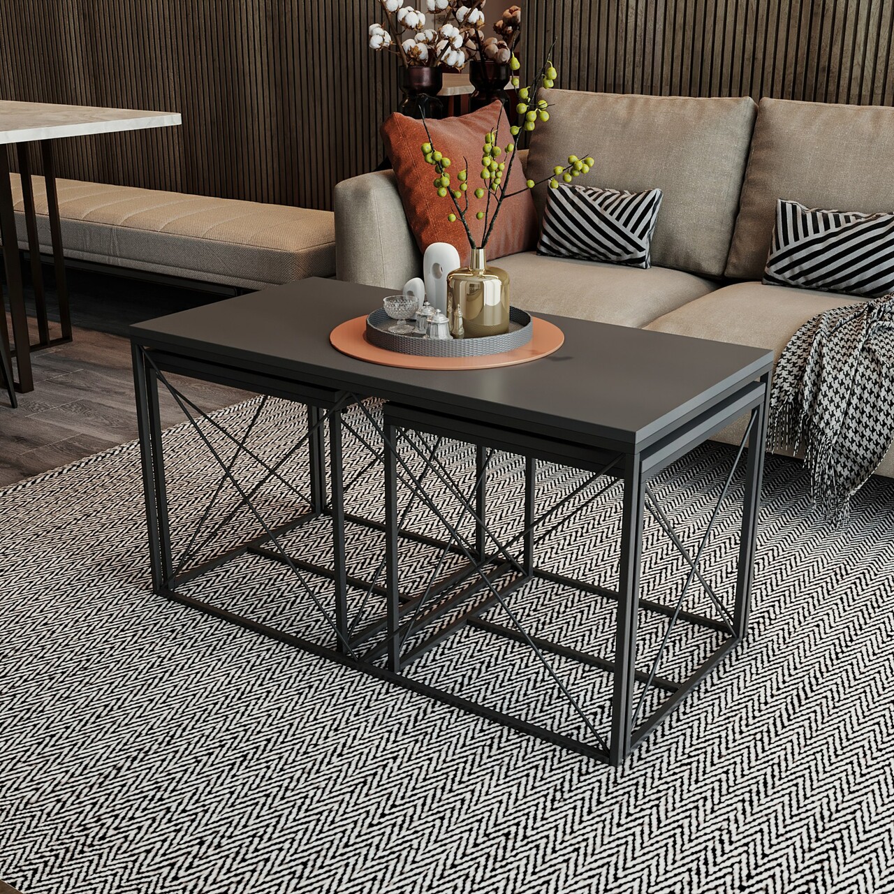 Set masute de cafea, Hanah Home, Defne, Antracit / Negru - imagine 6